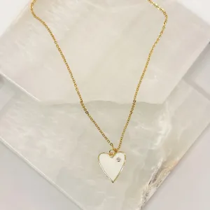 WHITE ENAMEL HEART STONE necklace