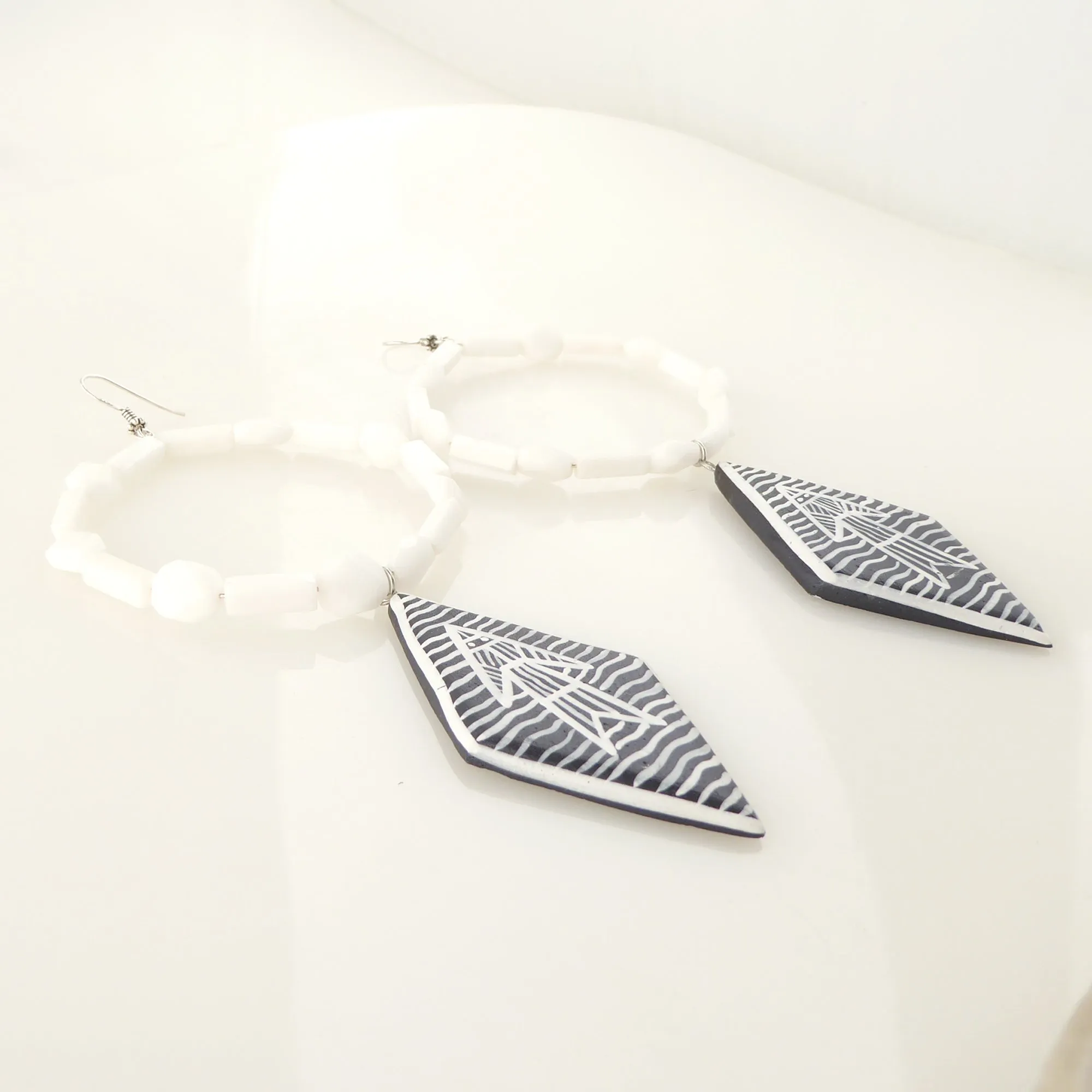 White jade abstract fish earrings