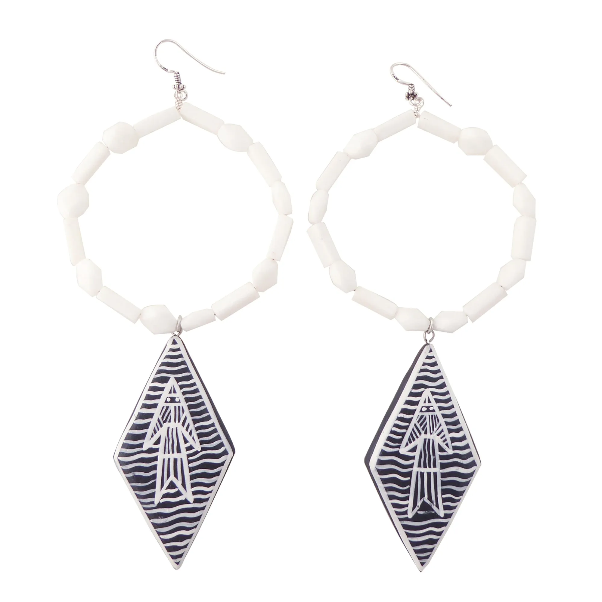 White jade abstract fish earrings