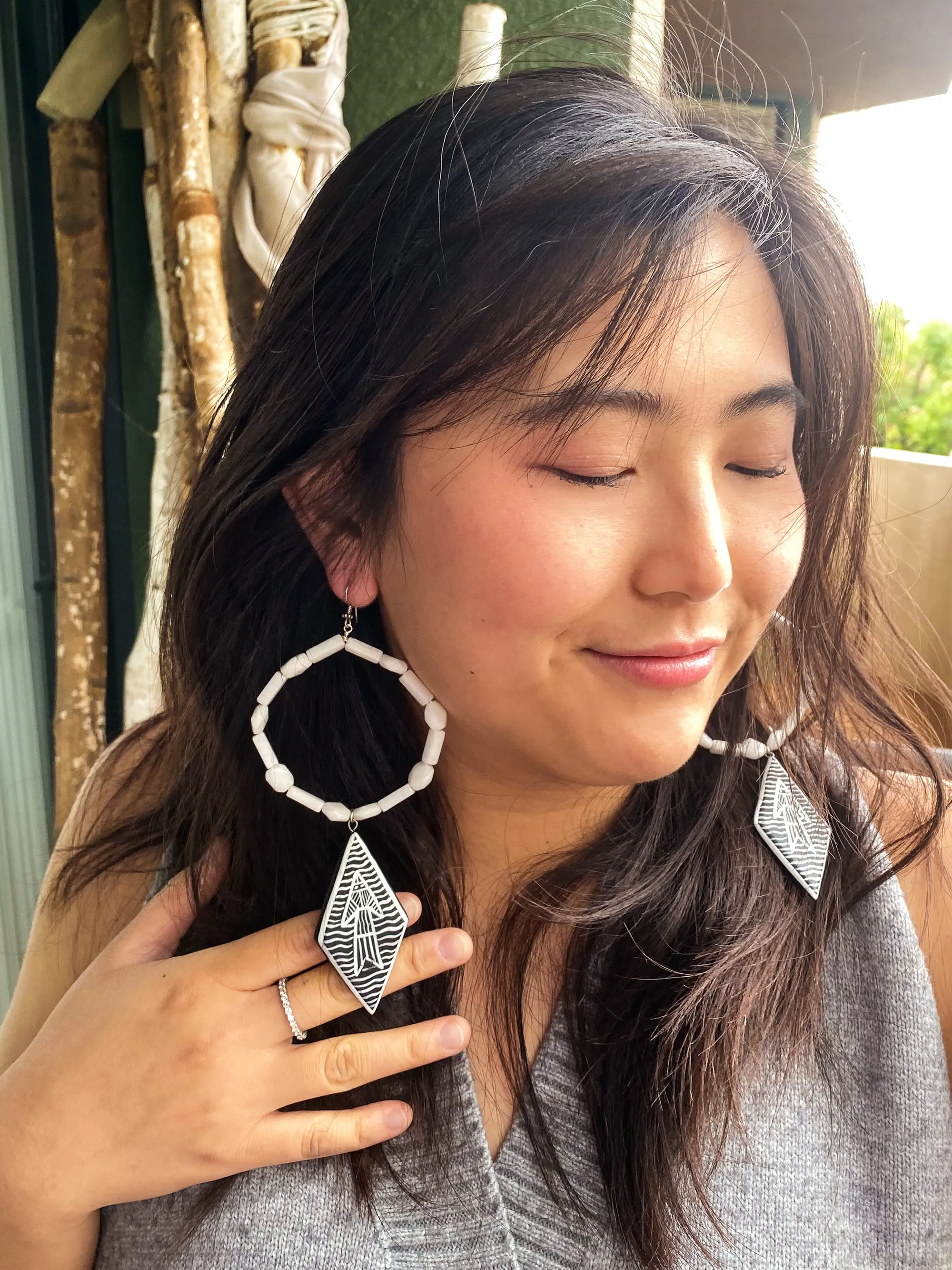 White jade abstract fish earrings