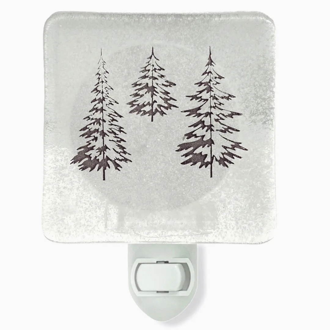 Winter Nature Scene  Pine Trees “Snow Globe” Fused Glass Night Light