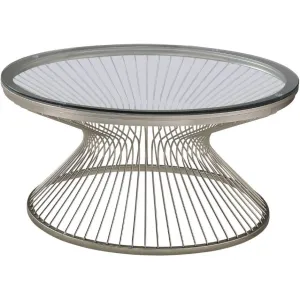 Wire Drum Glass Top Coffee Table