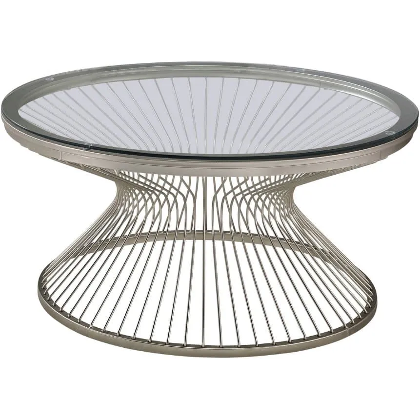 Wire Drum Glass Top Coffee Table