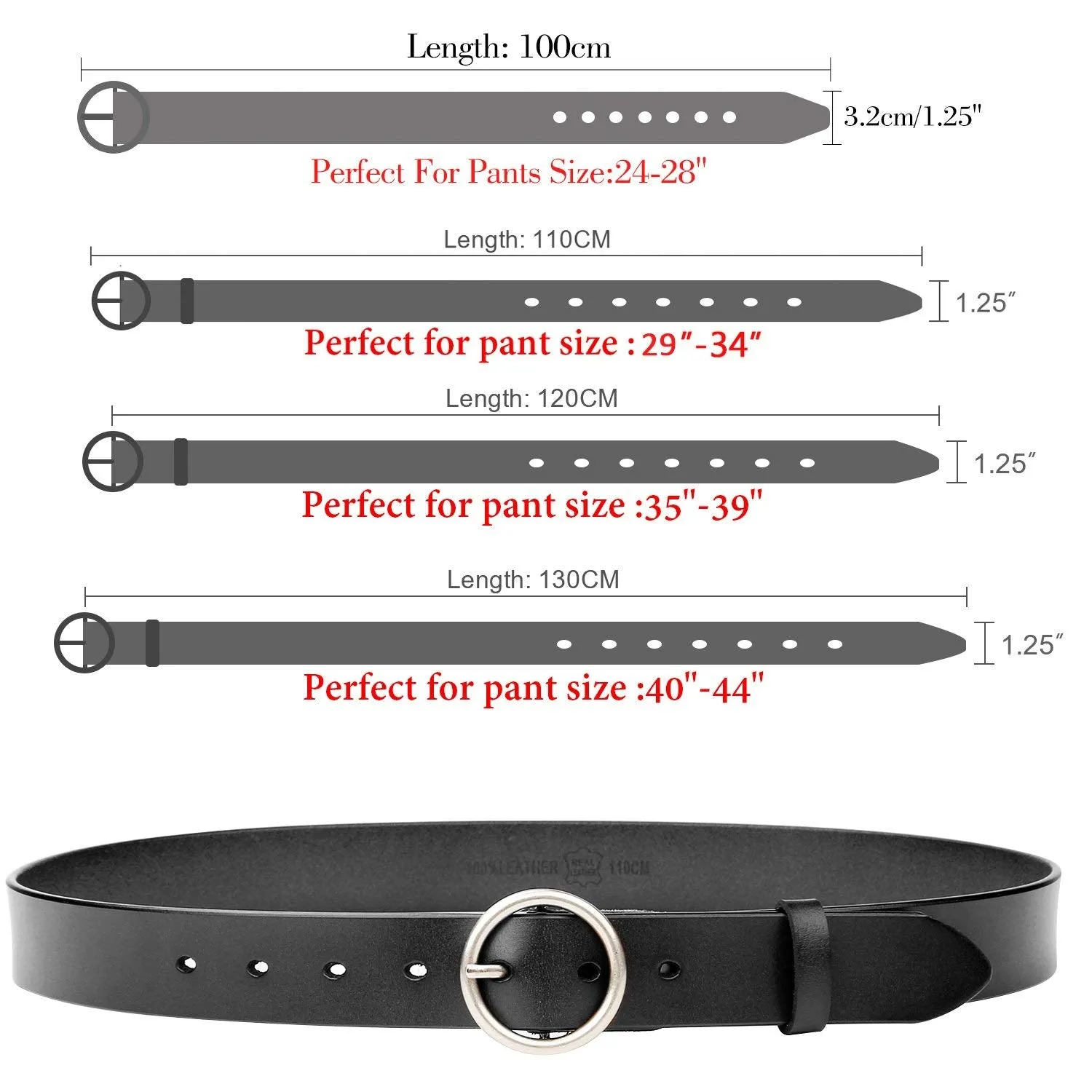 Women Casual Dress Belt Genuine Leather Belt with Round Buckle by JASGOOD