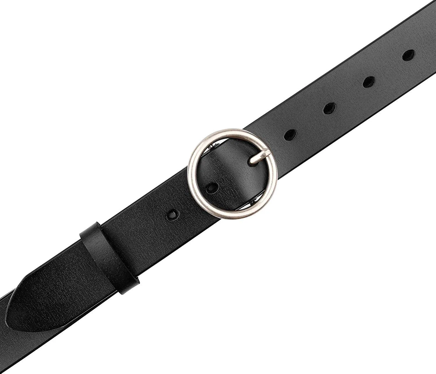 Women Casual Dress Belt Genuine Leather Belt with Round Buckle by JASGOOD