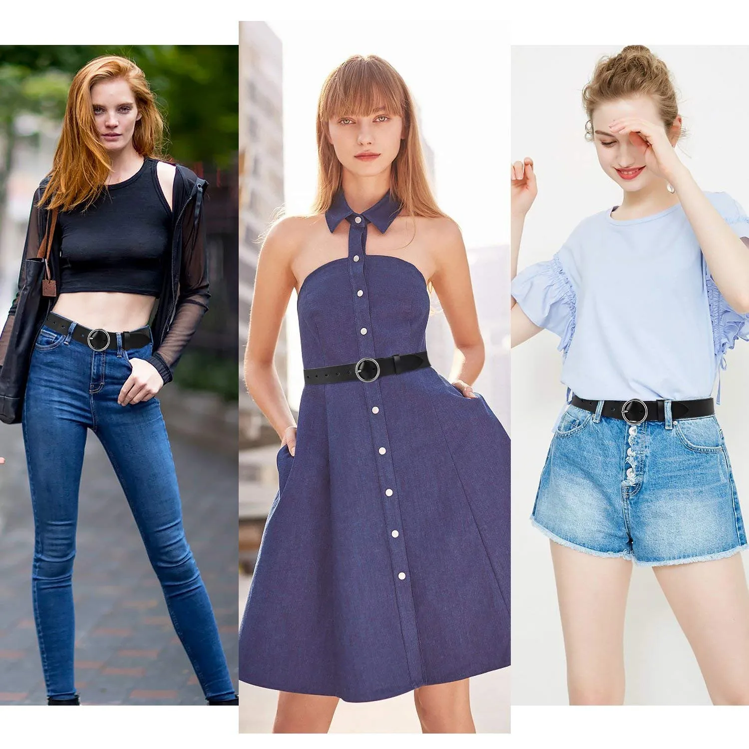 Women Casual Dress Belt Genuine Leather Belt with Round Buckle by JASGOOD