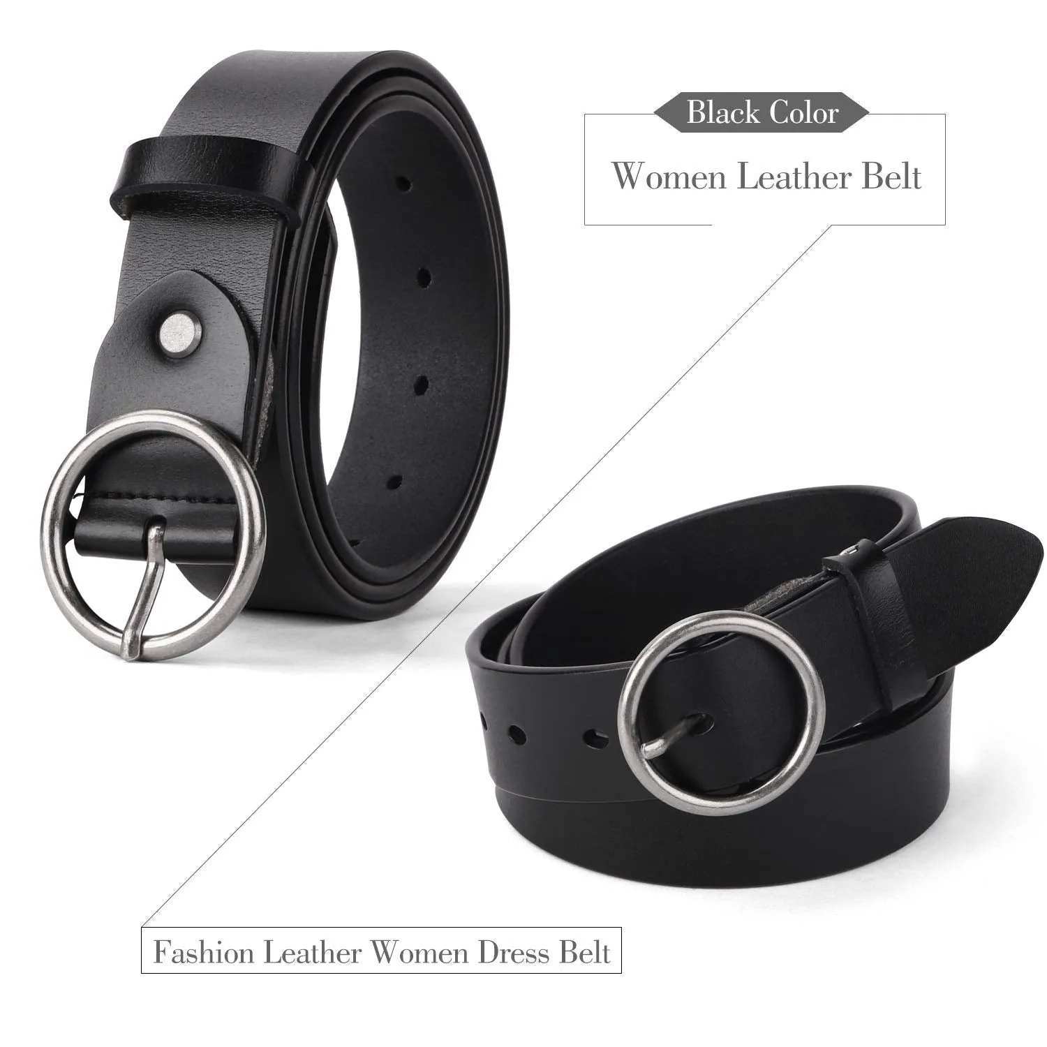 Women Casual Dress Belt Genuine Leather Belt with Round Buckle by JASGOOD