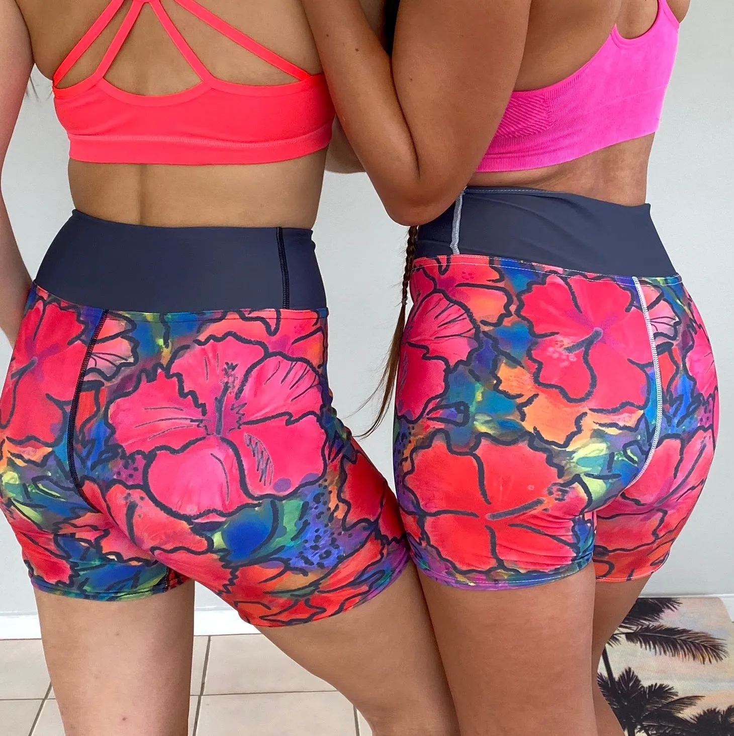Women's Yoga Shorts: Colorful Tropical Flower, Bold & Beautiful