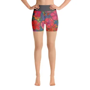 Women's Yoga Shorts: Colorful Tropical Flower, Bold & Beautiful