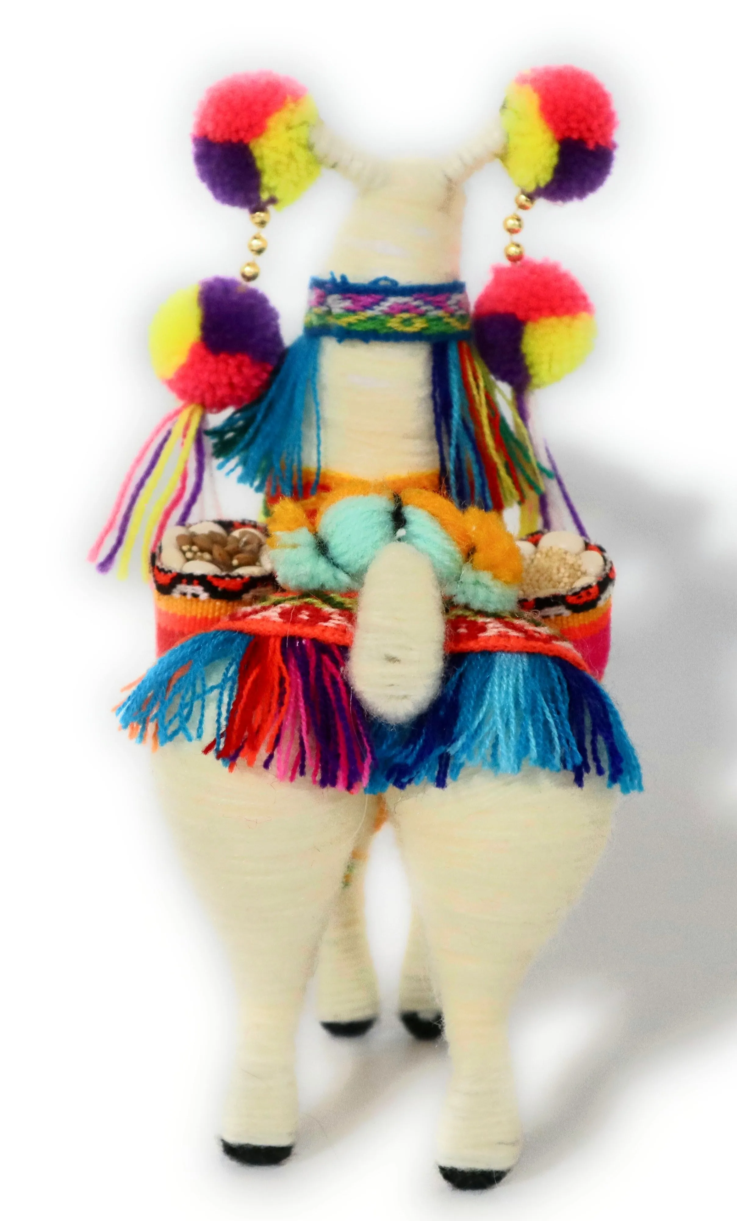 Wool Multicolor Llama Figurine. Peruvian Folk Art. 7.5" Tall