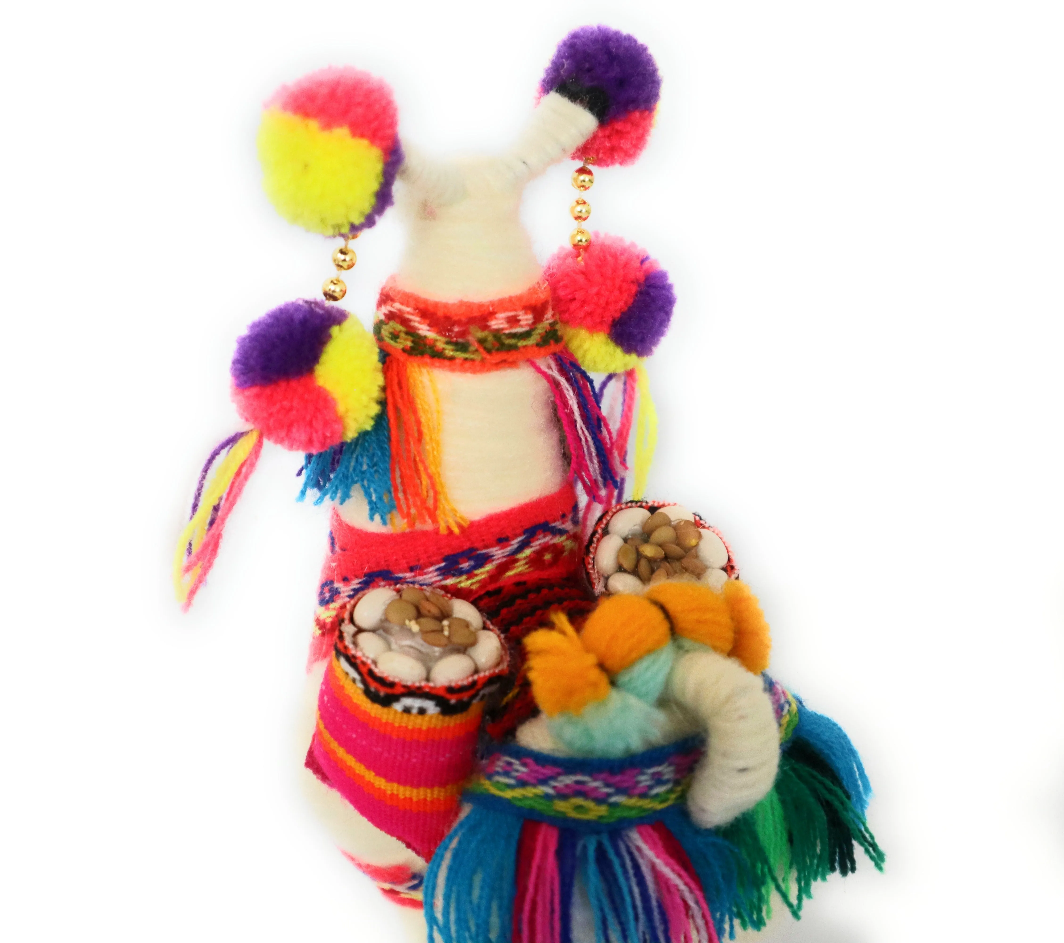 Wool Multicolor Llama Figurine. Peruvian Folk Art. 7.5" Tall