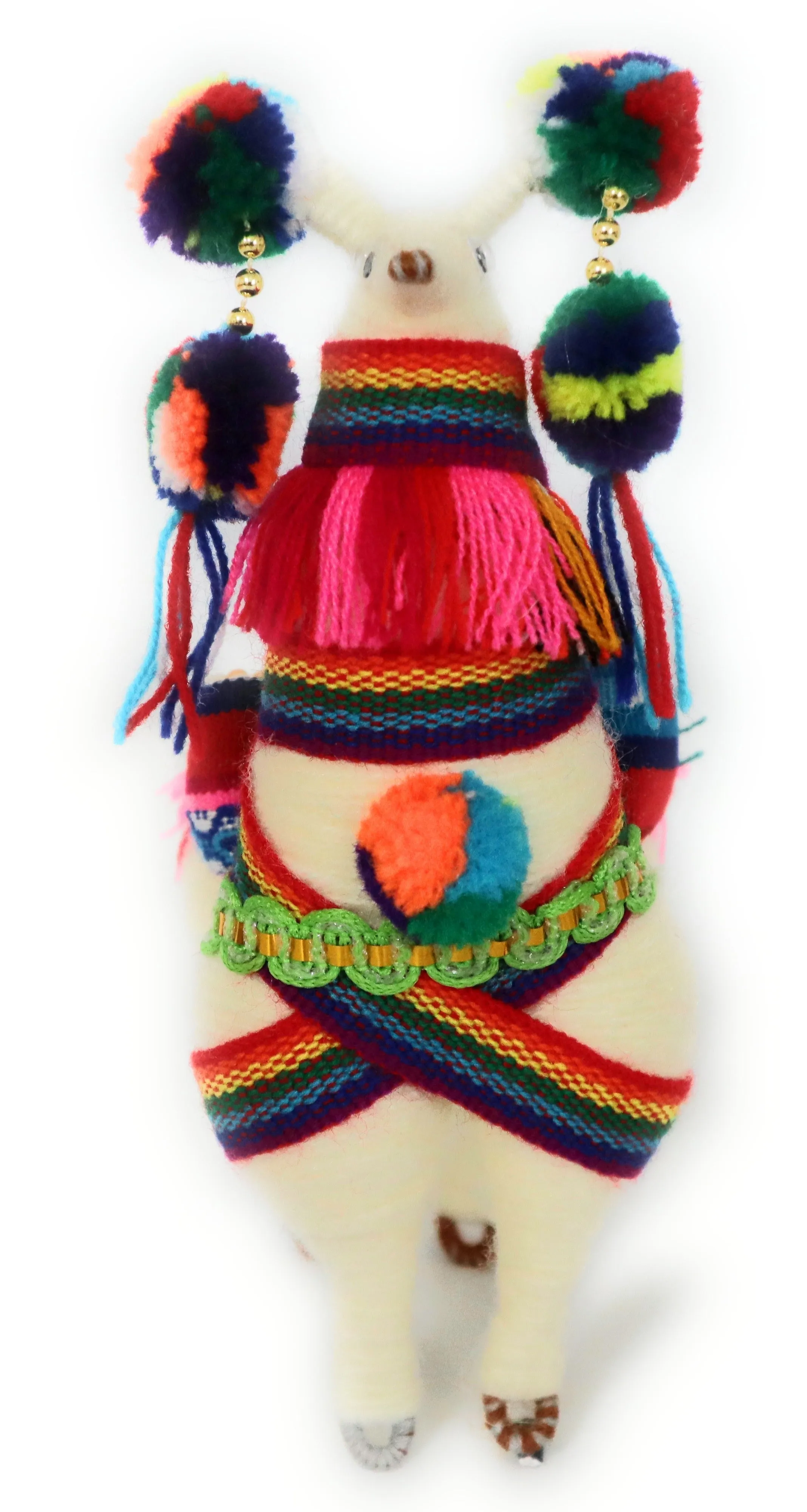 Wool Multicolor Llama Figurine. Peruvian Folk Art. 7.5" Tall