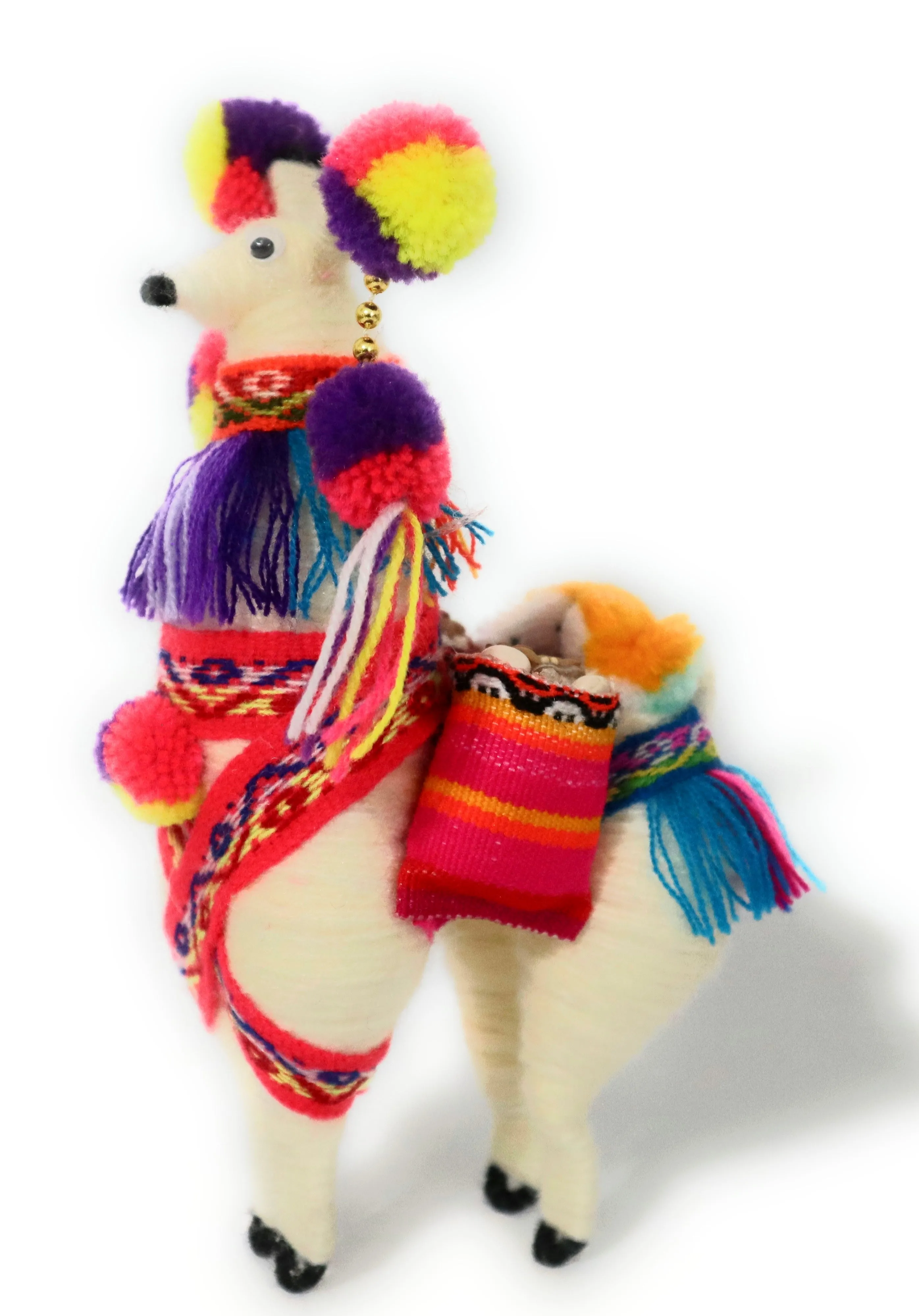 Wool Multicolor Llama Figurine. Peruvian Folk Art. 7.5" Tall