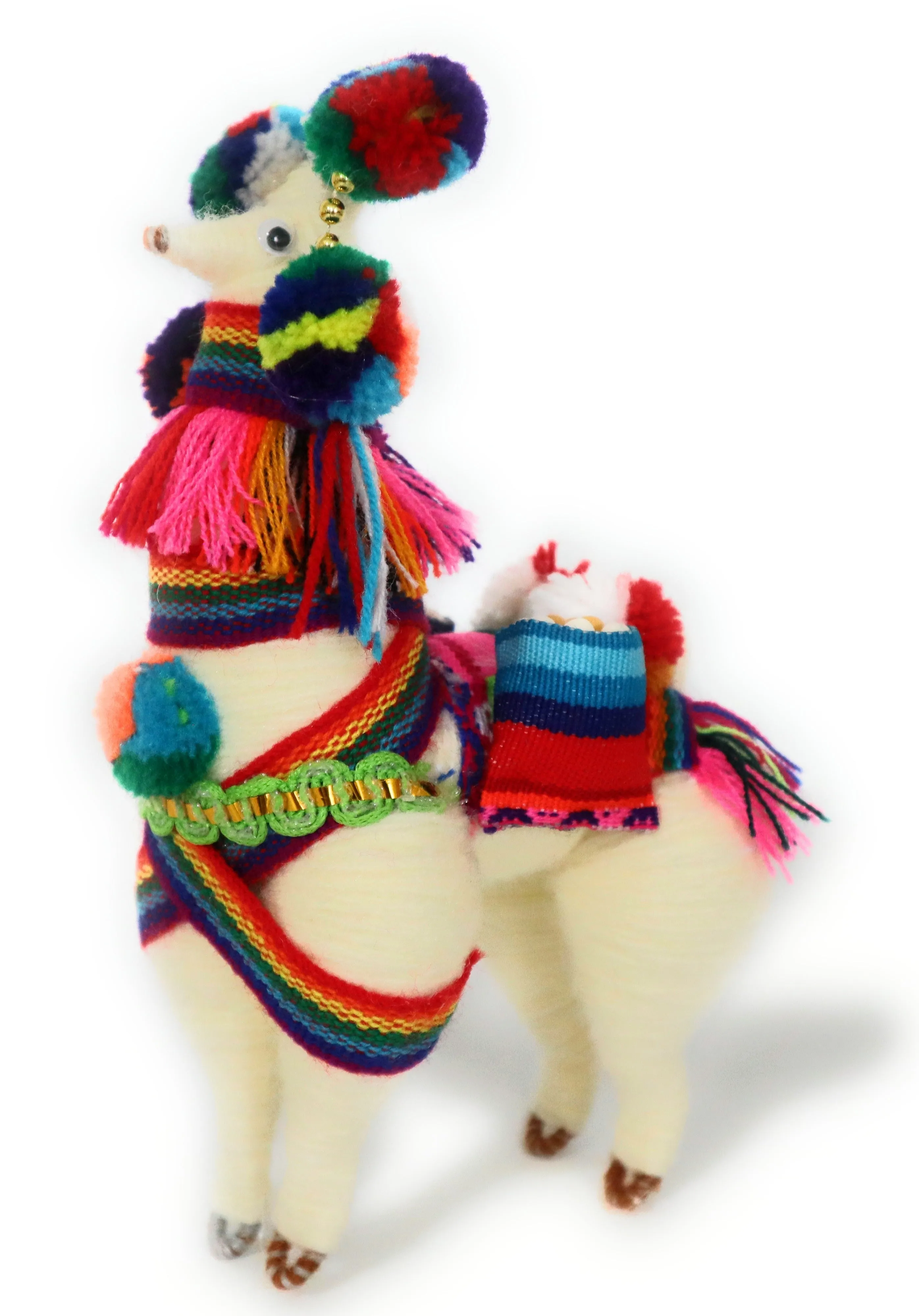 Wool Multicolor Llama Figurine. Peruvian Folk Art. 7.5" Tall