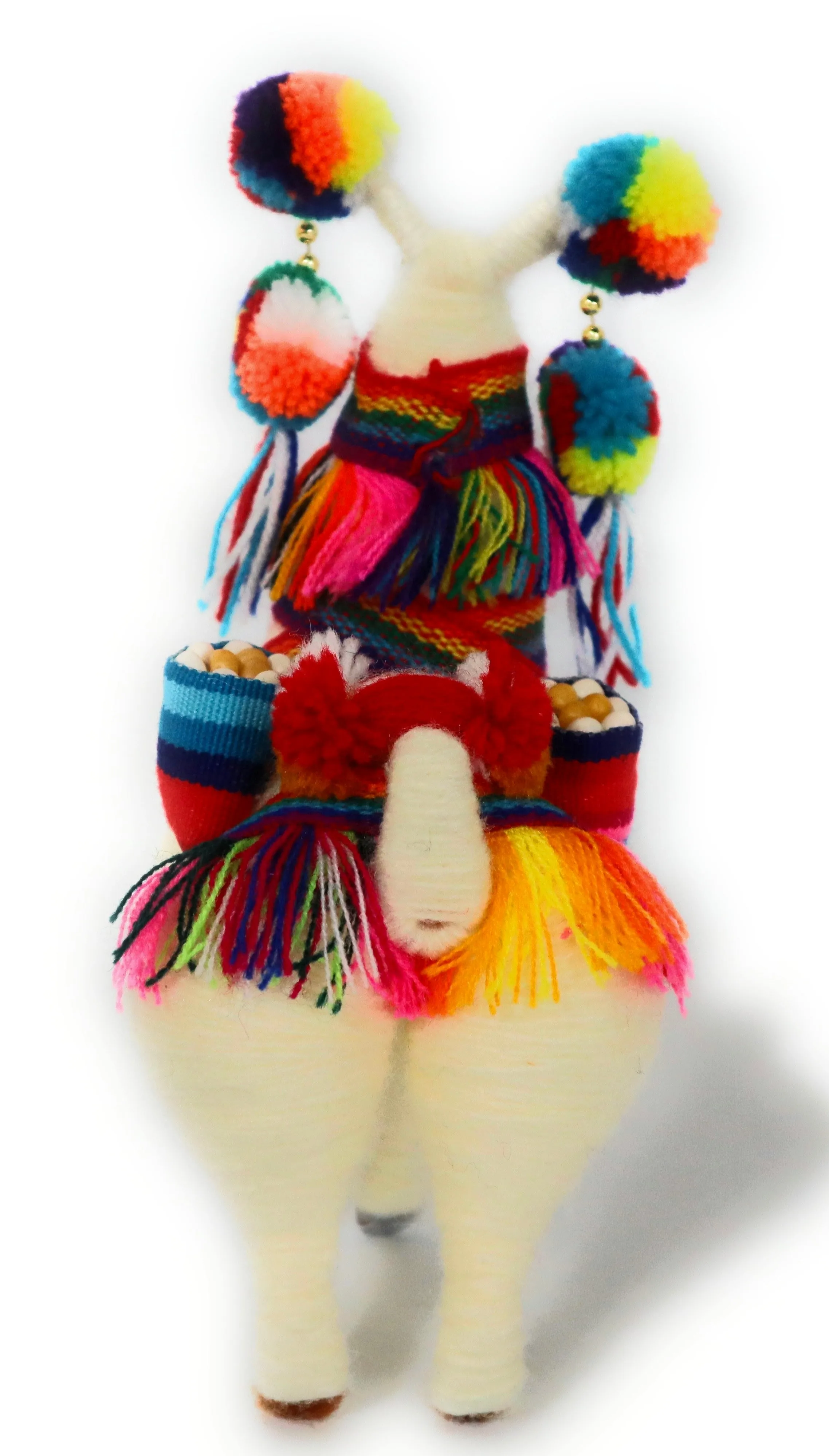 Wool Multicolor Llama Figurine. Peruvian Folk Art. 7.5" Tall