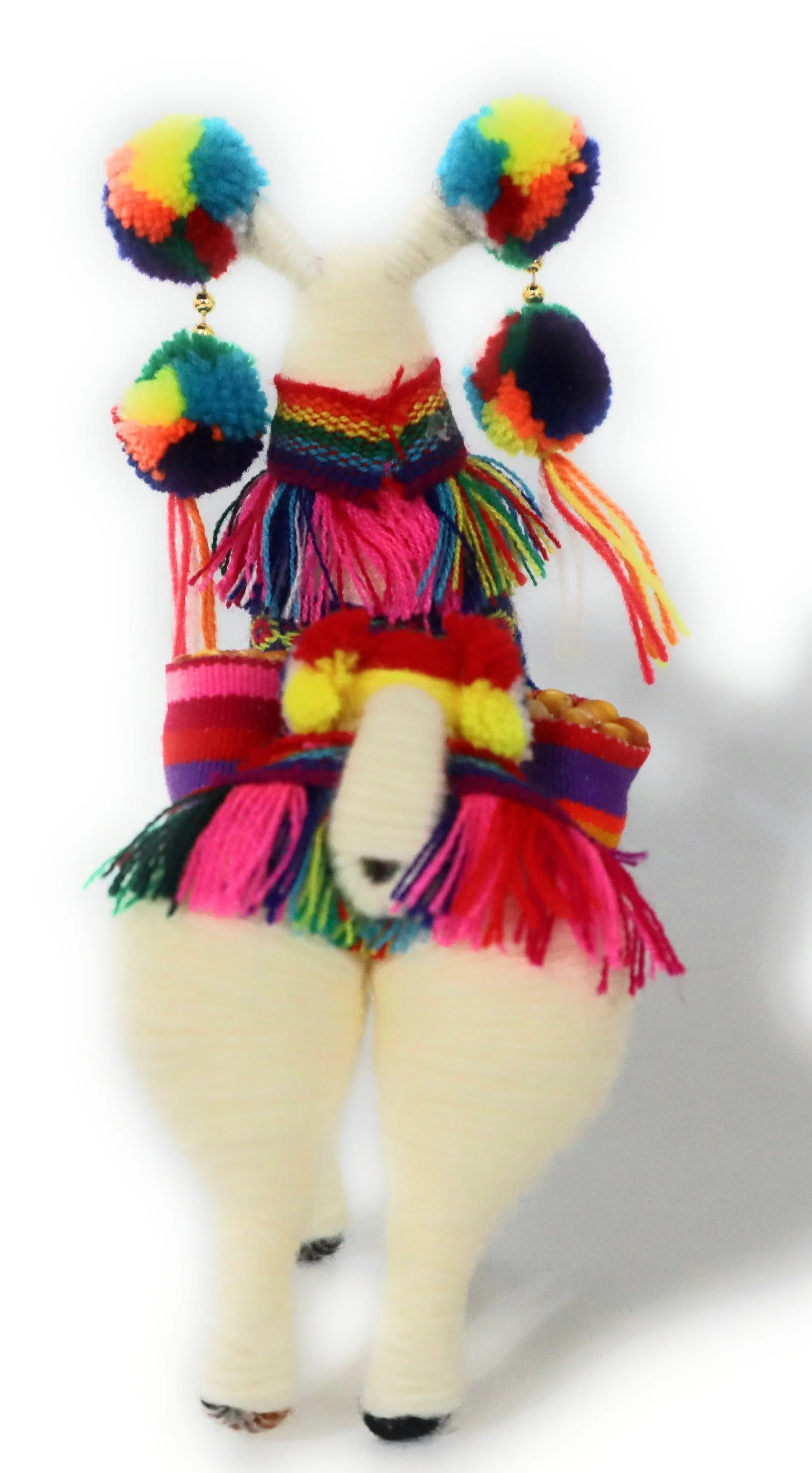 Wool Multicolor Llama Figurine. Peruvian Folk Art. 7.5" Tall