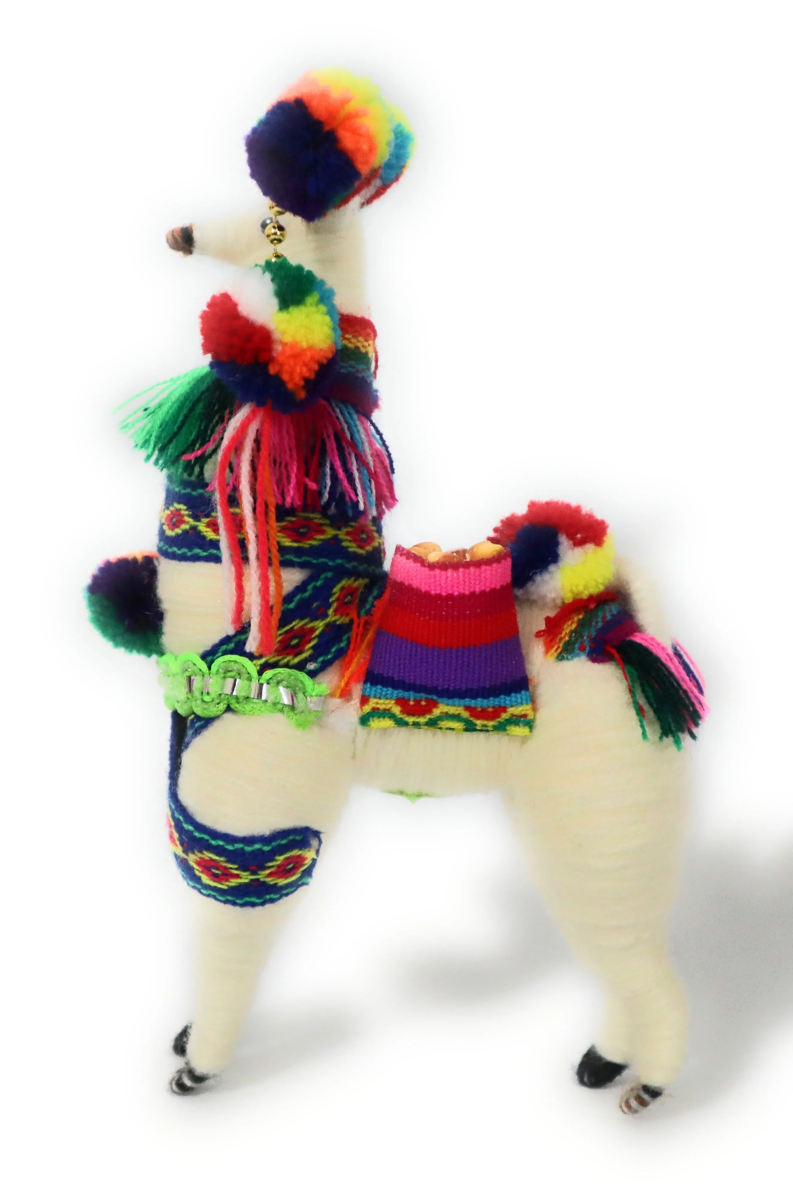 Wool Multicolor Llama Figurine. Peruvian Folk Art. 7.5" Tall