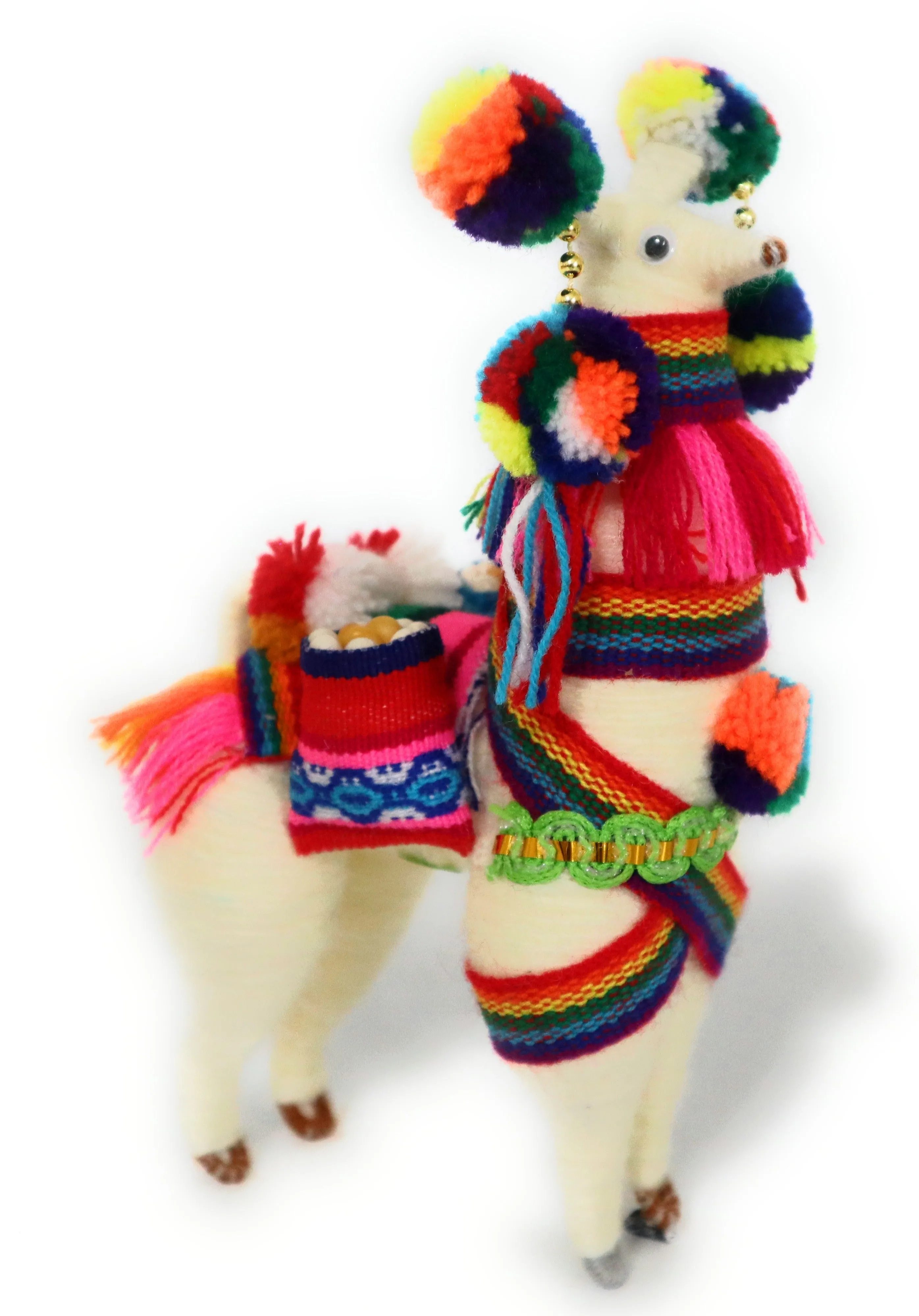 Wool Multicolor Llama Figurine. Peruvian Folk Art. 7.5" Tall