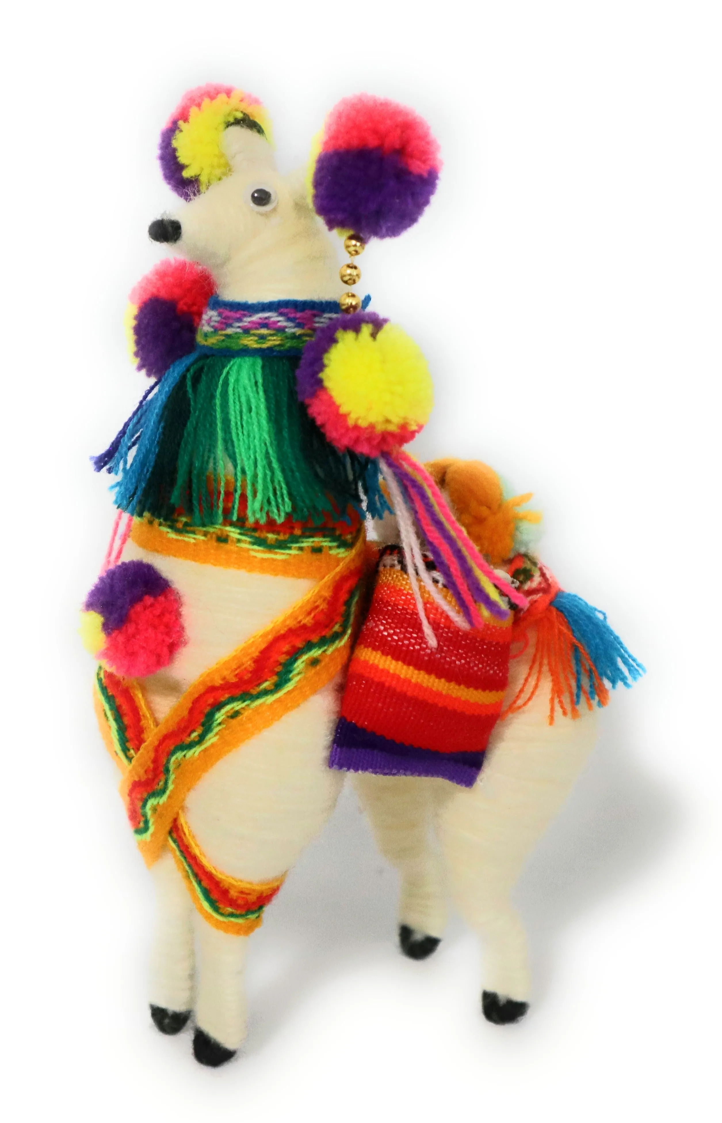 Wool Multicolor Llama Figurine. Peruvian Folk Art. 7.5" Tall