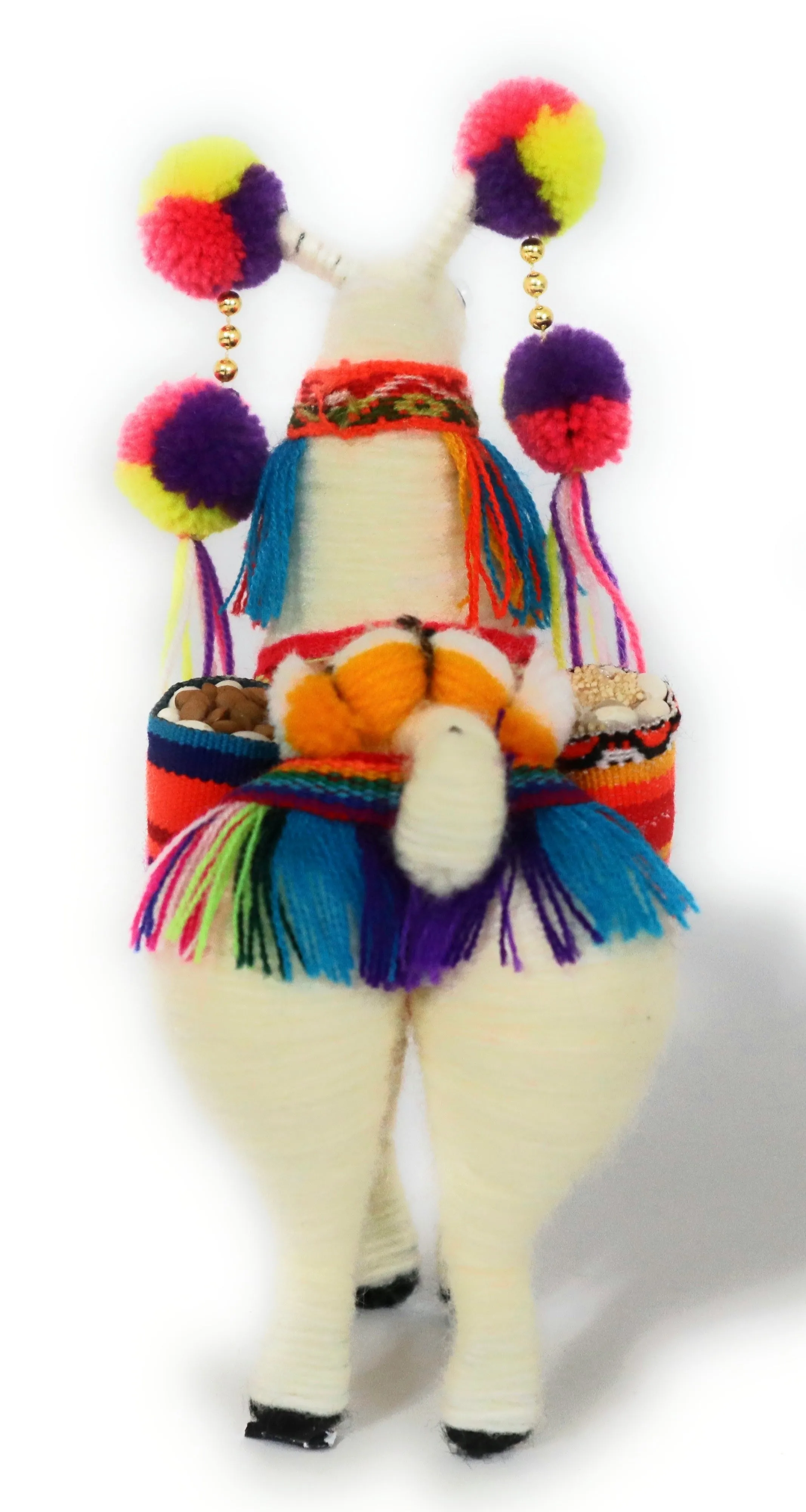 Wool Multicolor Llama Figurine. Peruvian Folk Art. 7.5" Tall
