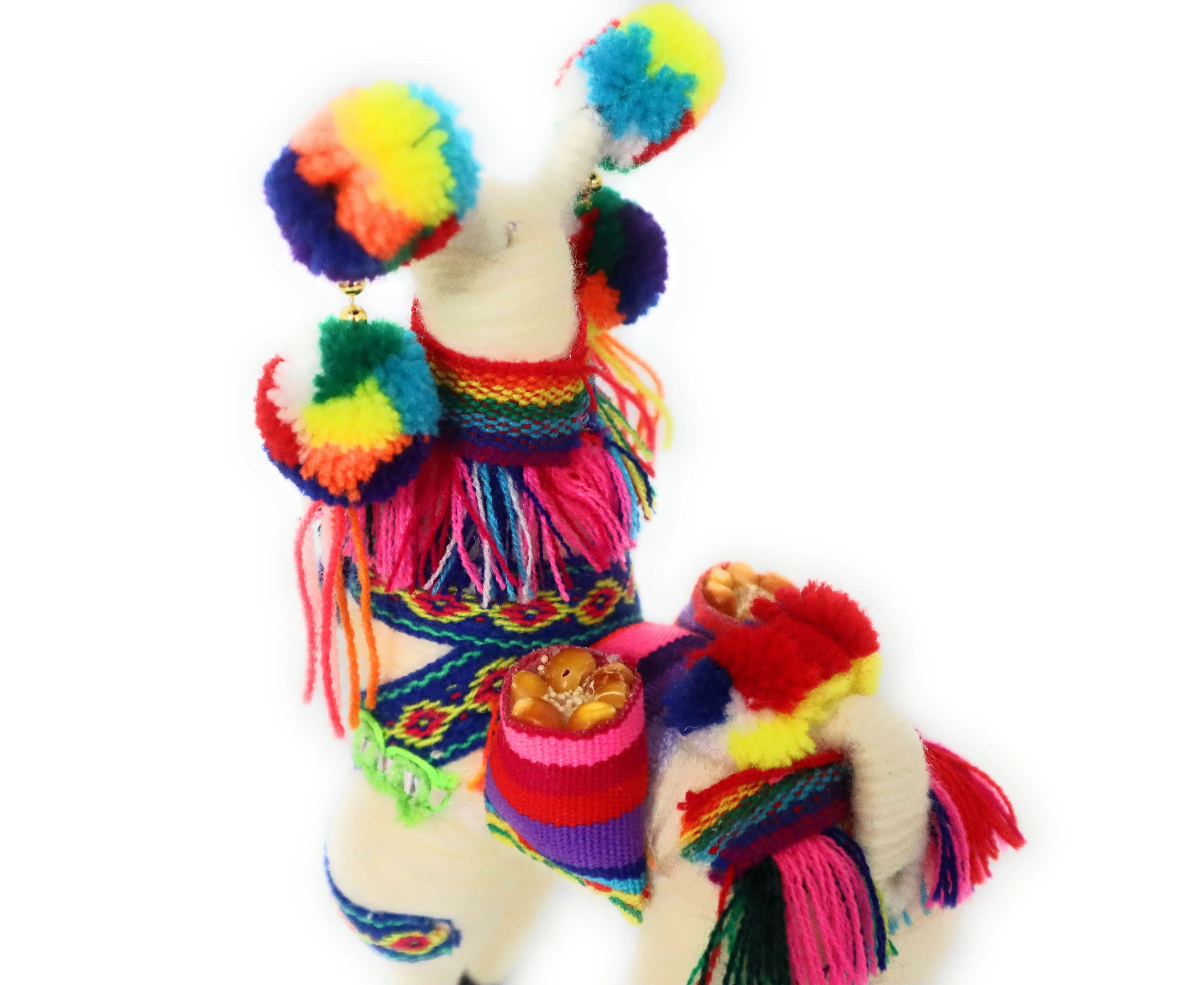 Wool Multicolor Llama Figurine. Peruvian Folk Art. 7.5" Tall