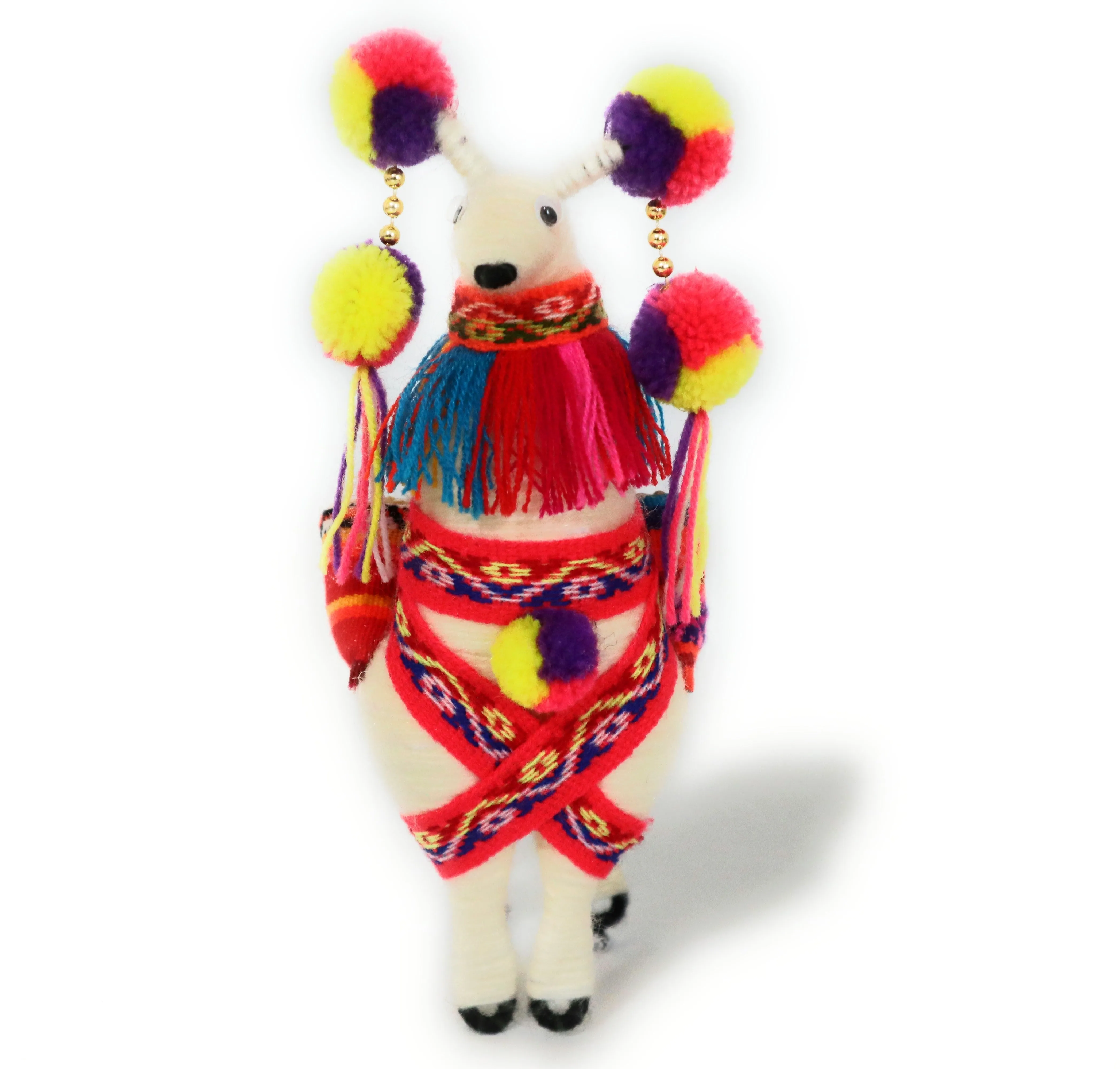 Wool Multicolor Llama Figurine. Peruvian Folk Art. 7.5" Tall