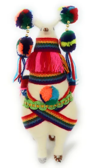 Wool Multicolor Llama Figurine. Peruvian Folk Art. 7.5" Tall