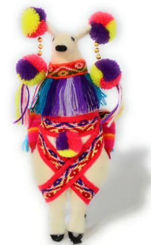 Wool Multicolor Llama Figurine. Peruvian Folk Art. 7.5" Tall