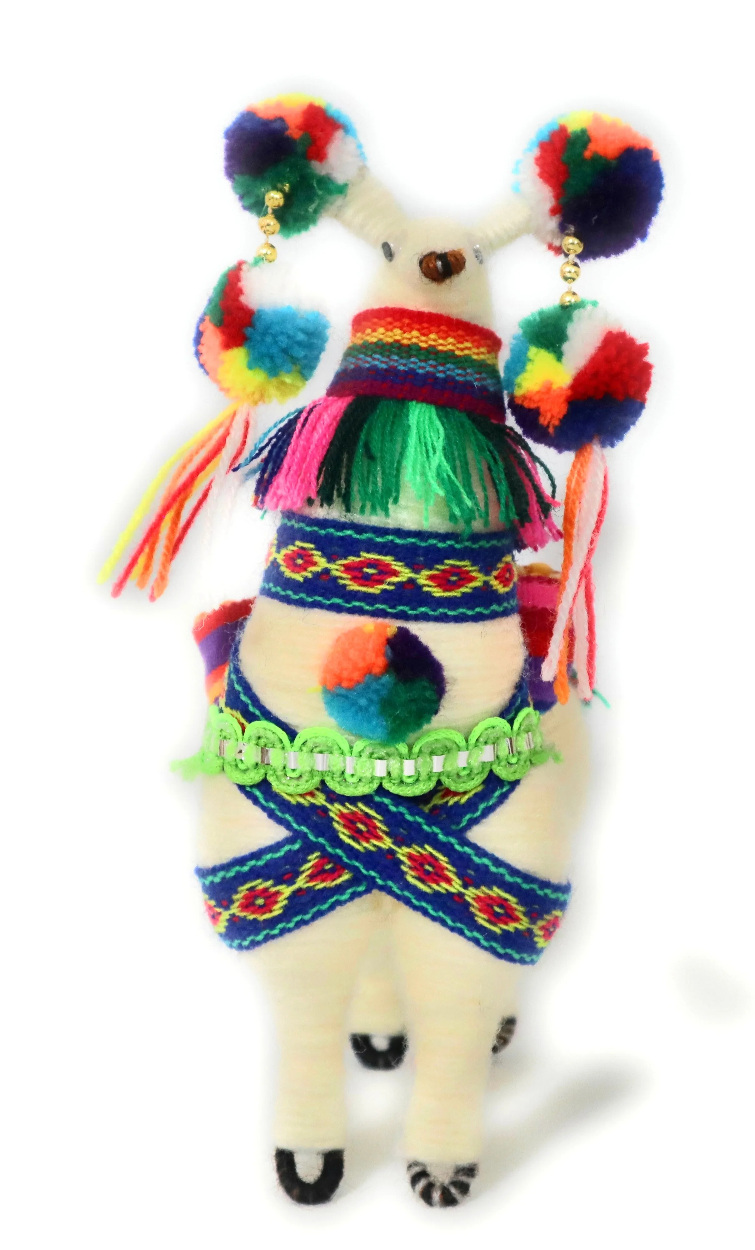 Wool Multicolor Llama Figurine. Peruvian Folk Art. 7.5" Tall