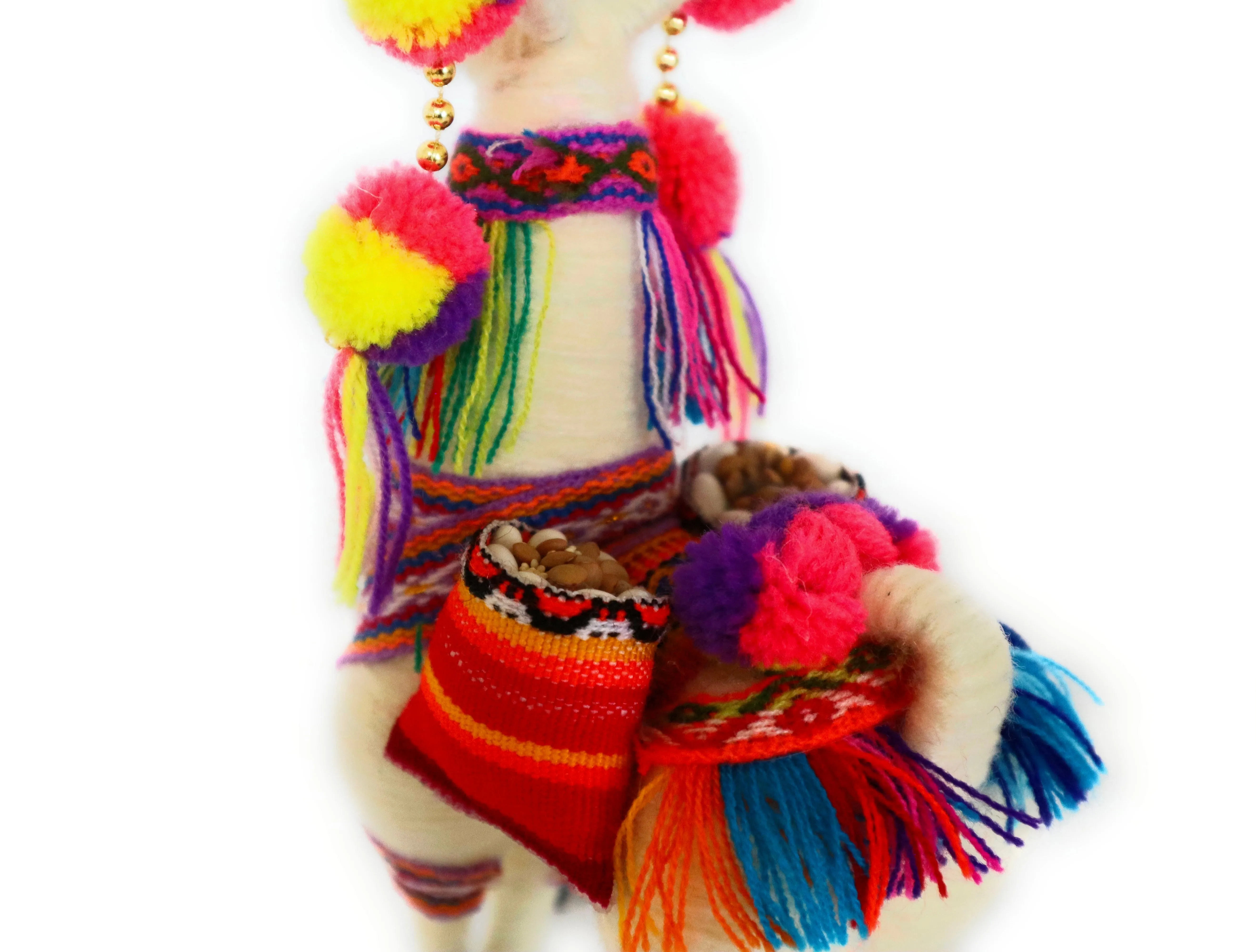 Wool Multicolor Llama Figurine. Peruvian Folk Art. 7.5" Tall