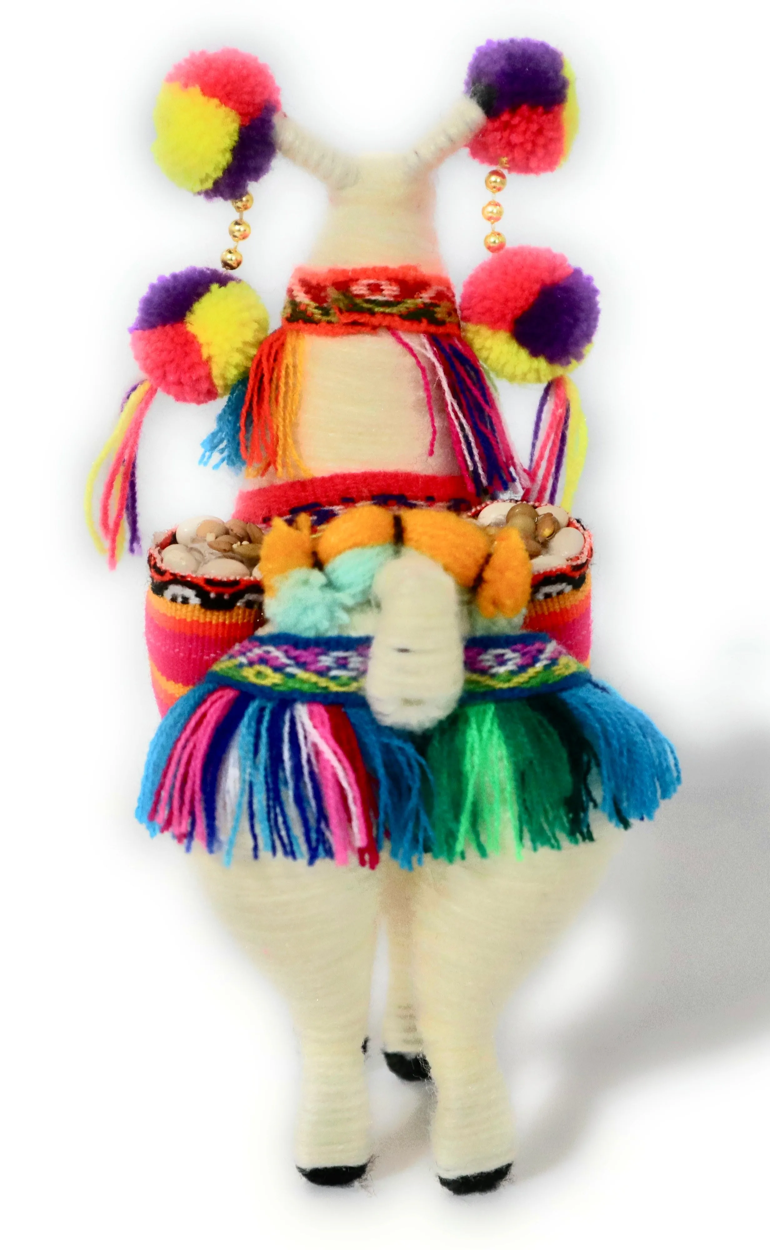 Wool Multicolor Llama Figurine. Peruvian Folk Art. 7.5" Tall