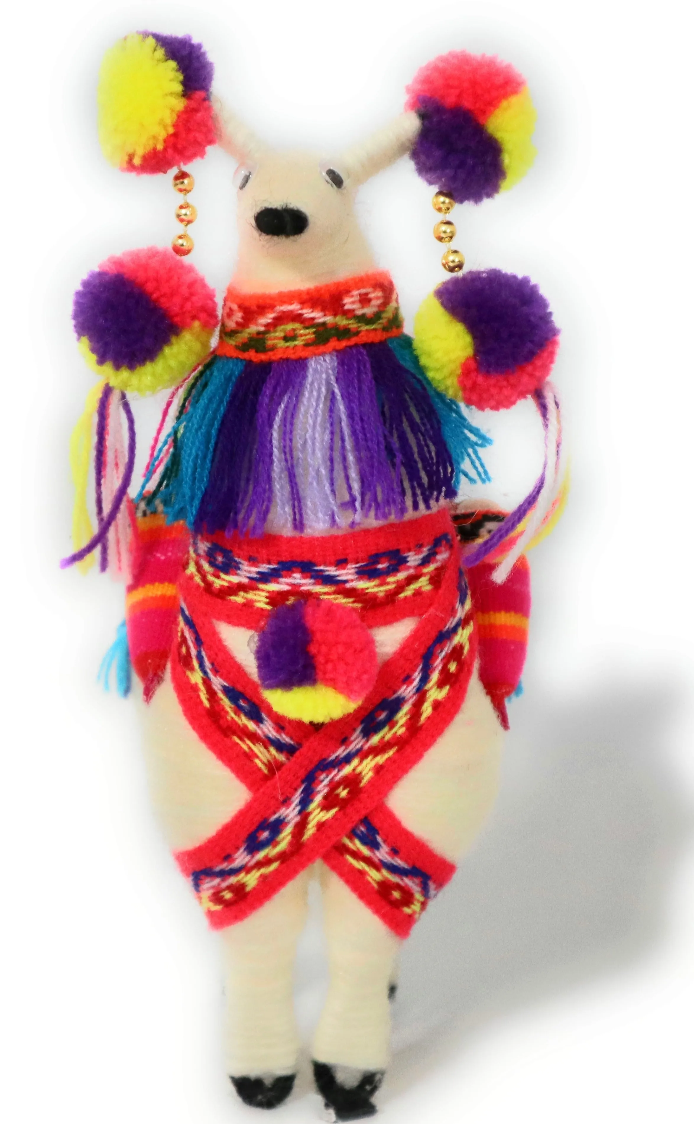 Wool Multicolor Llama Figurine. Peruvian Folk Art. 7.5" Tall