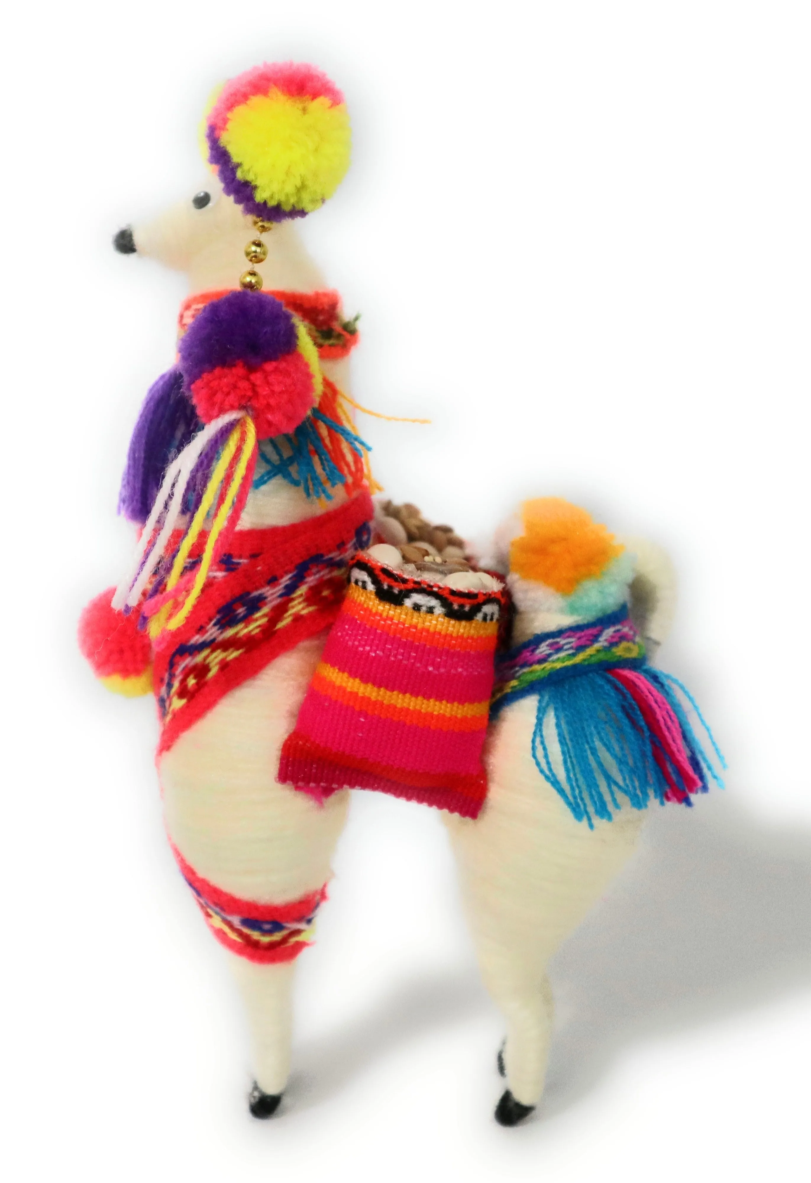 Wool Multicolor Llama Figurine. Peruvian Folk Art. 7.5" Tall