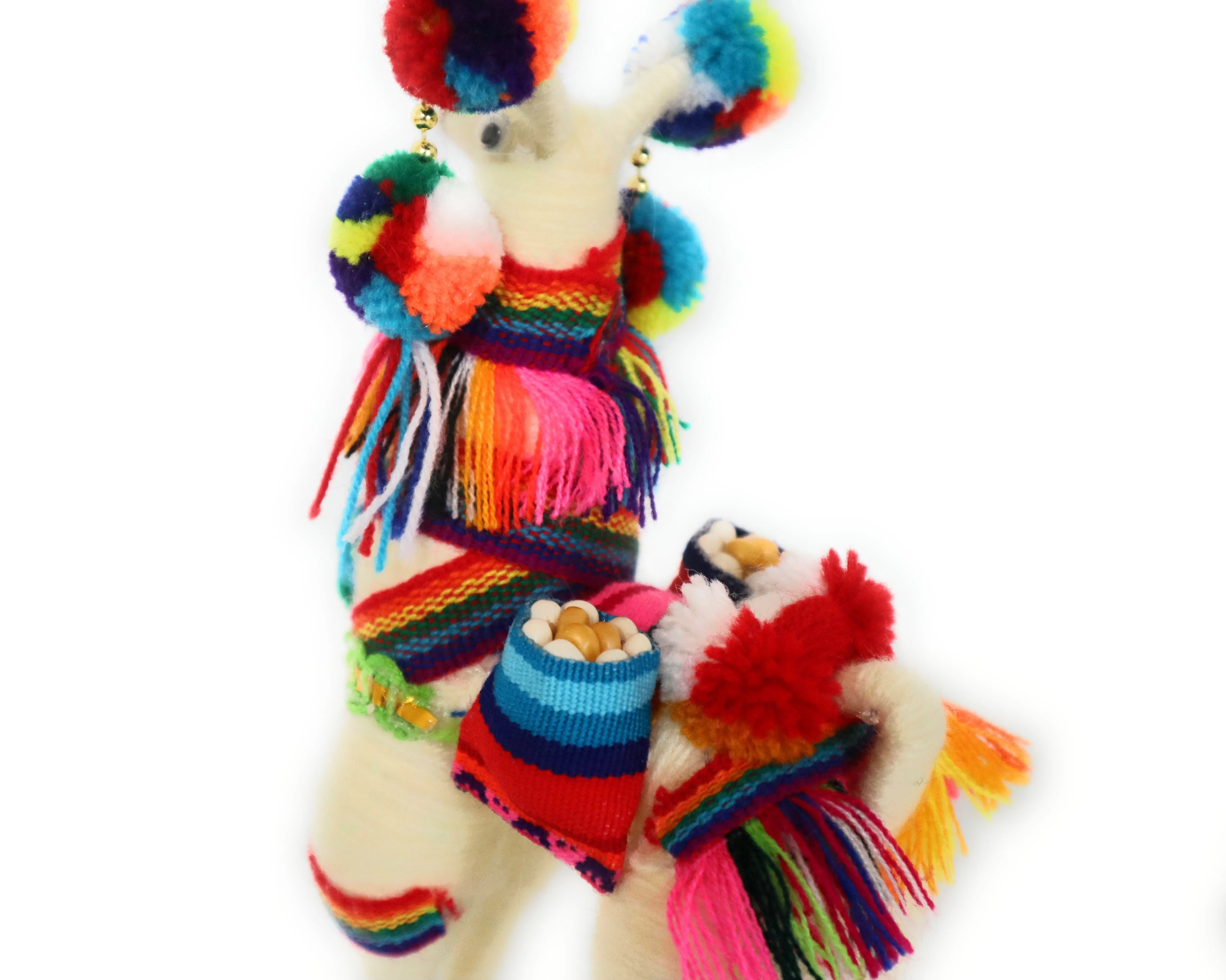 Wool Multicolor Llama Figurine. Peruvian Folk Art. 7.5" Tall
