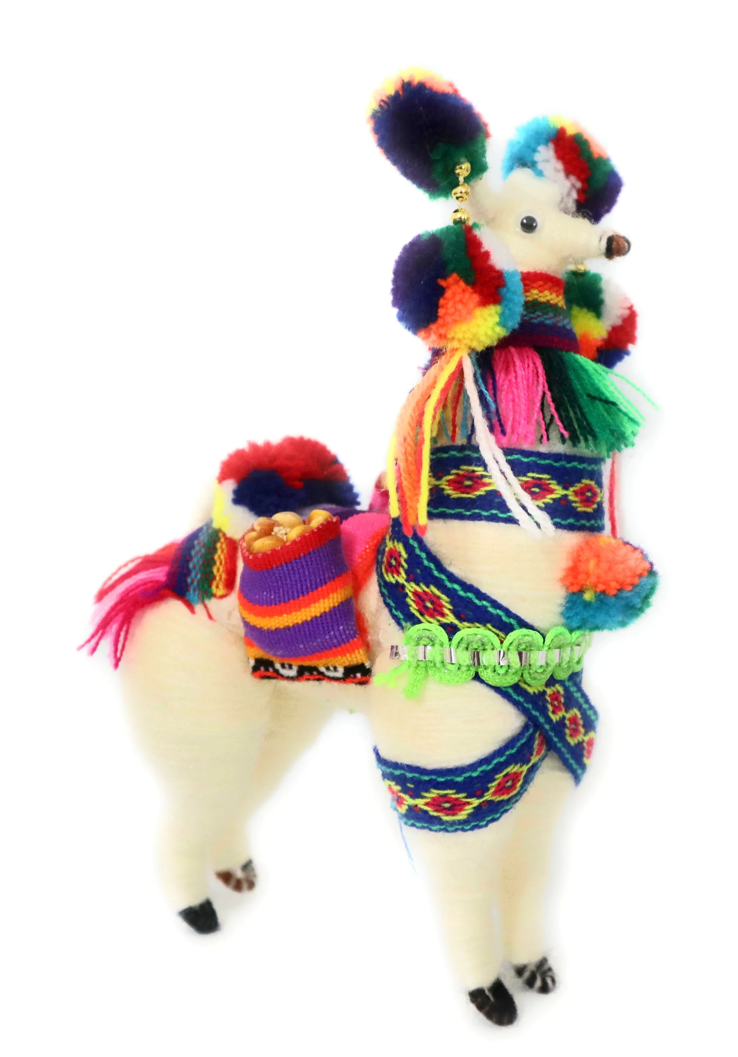 Wool Multicolor Llama Figurine. Peruvian Folk Art. 7.5" Tall