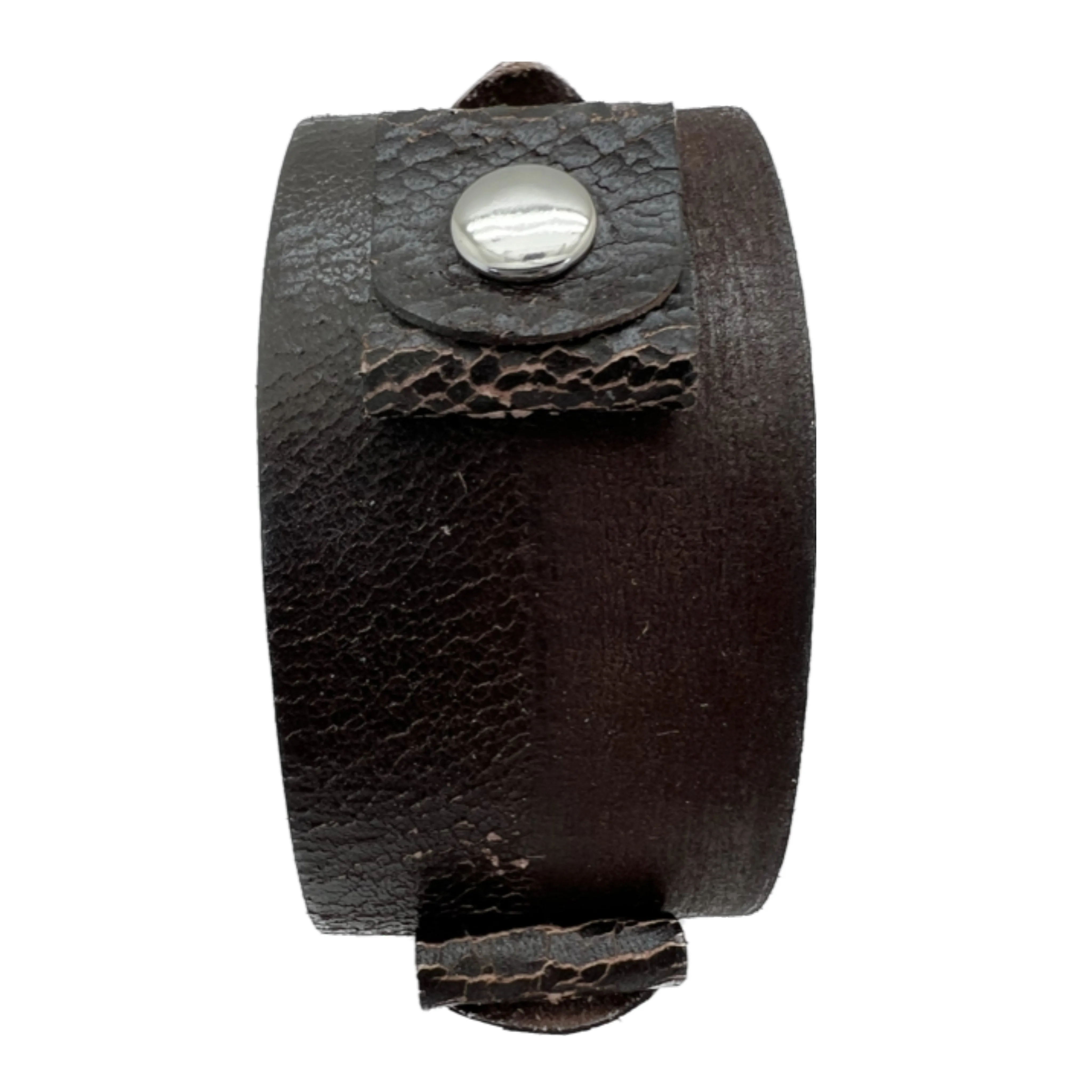 Wrinkled Distressed Black Leather Ladies Cuff