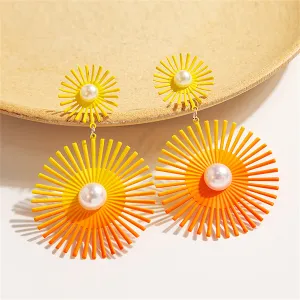 Yellow Enamel & Pearl Abstract Botanical Drop Earrings