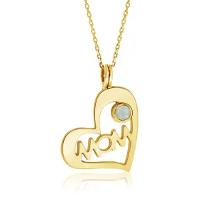 Yellow Gold Plated Heart MOM Shape Pendant inlaid with White Opal