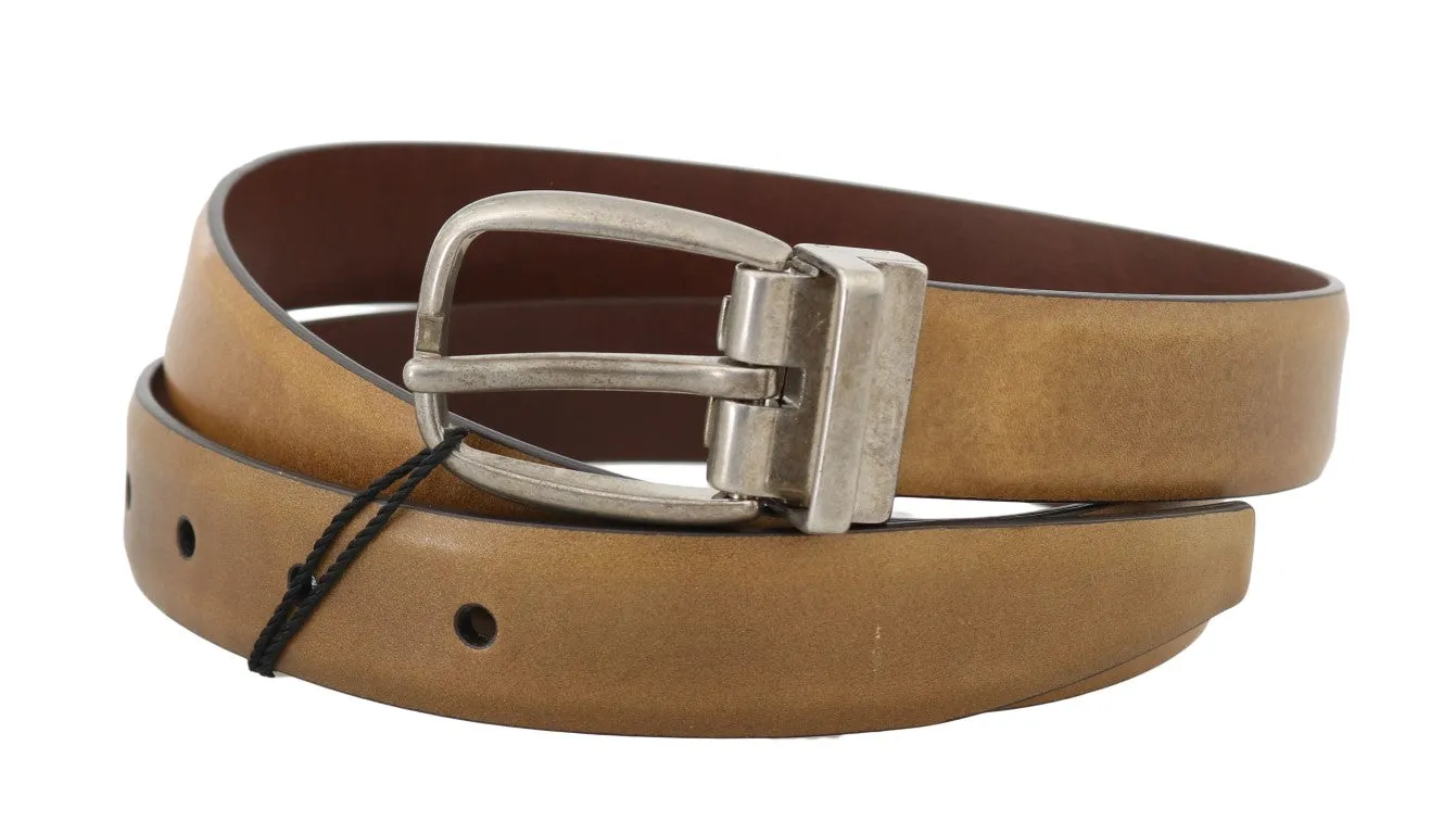 Yellow Leather Gray Vintage Buckle Belt
