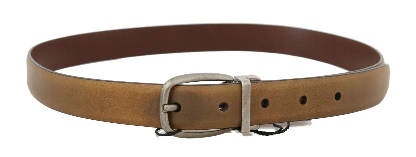 Yellow Leather Gray Vintage Buckle Belt