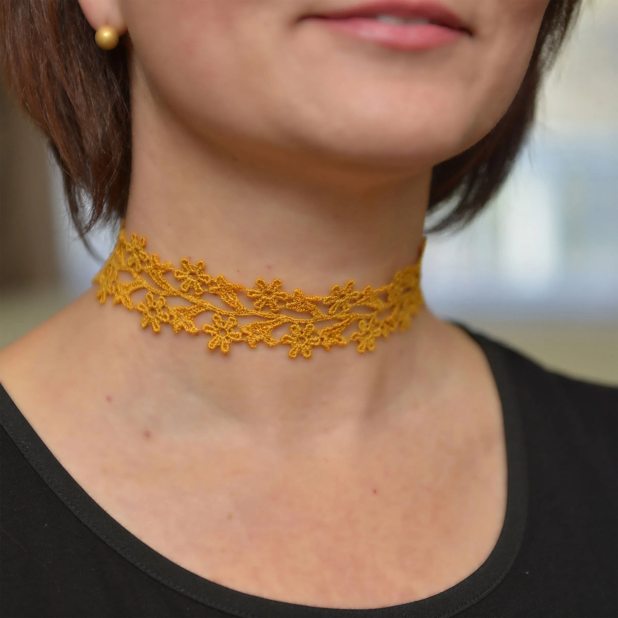 Zara Mustard Yellow Wide Choker Necklace