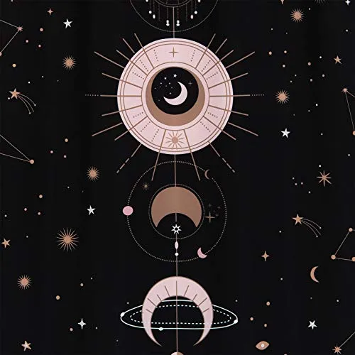 Zodiac Constellation Fabric Shower Curtain, Blush Sun and Moon Phrase Bathroom Shower Curtain Sets
